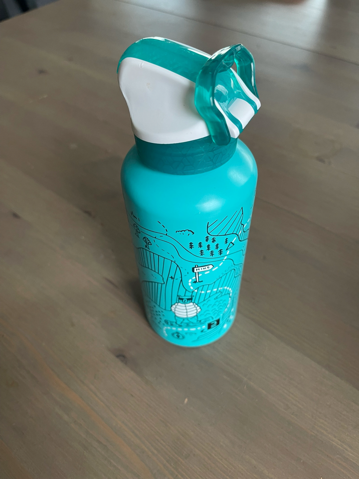 Trinkflasche, hellblau/gemustert